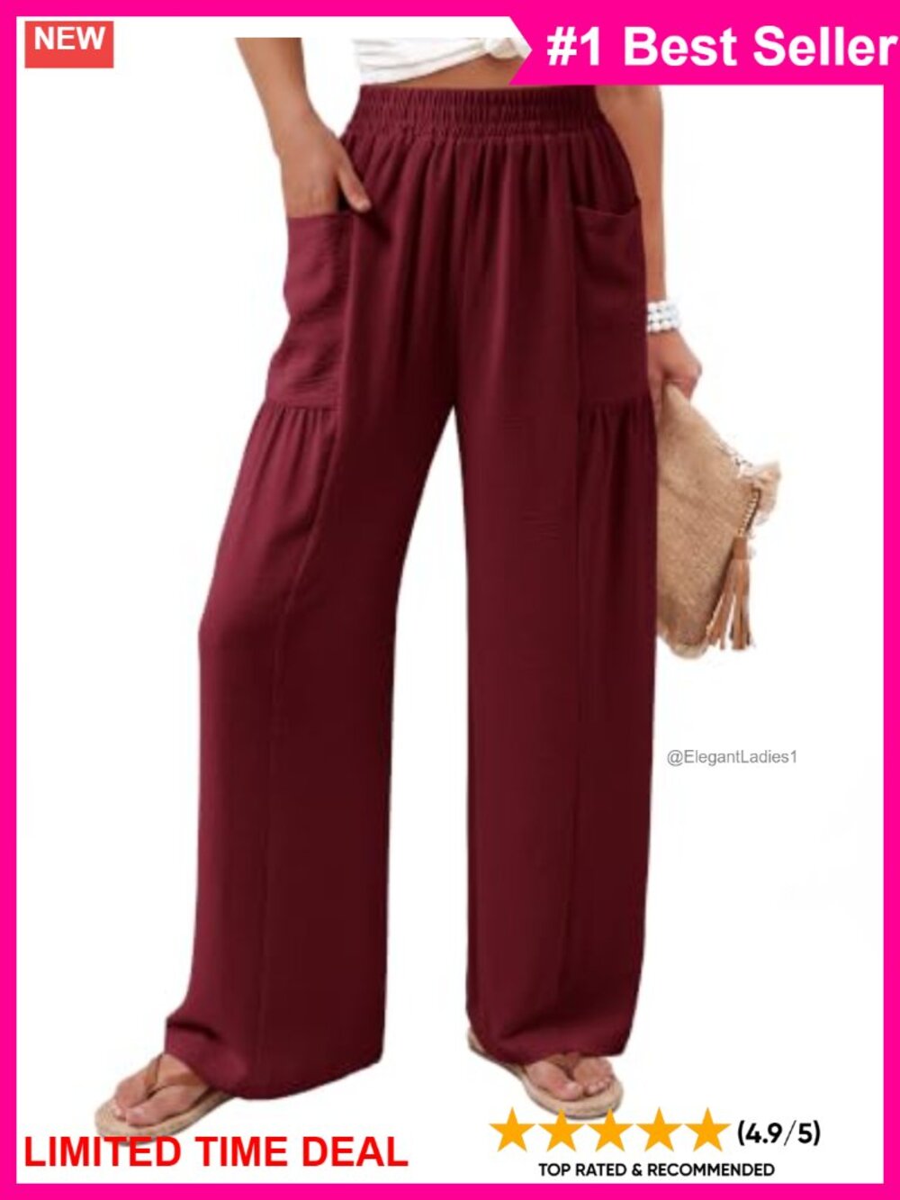 Wide Leg Palazzo Pants High Waisted Pull On Trousers with Pockets